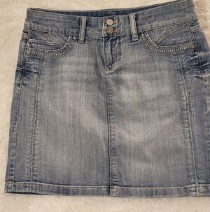 White House Black Market Light Wash Denim Mini Skirt